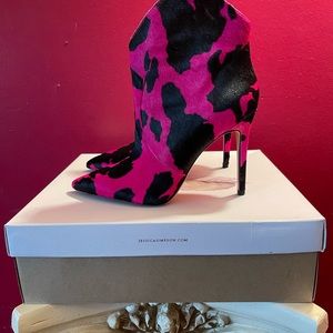 Jessica Simpson pink cow print bootie. Brand new. Size 8.
